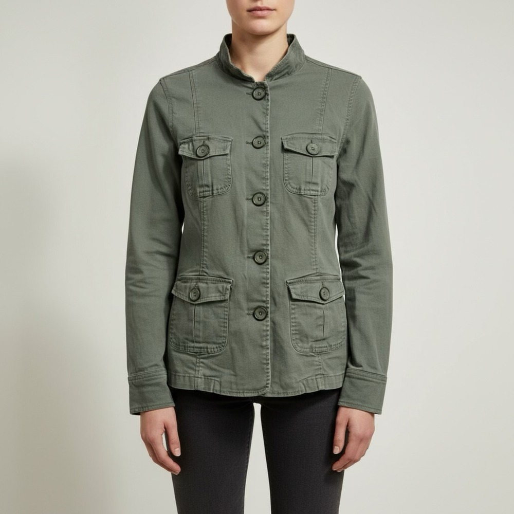Lady Hathaway Womens Olive Green Utility Military Jacket Mock Neck Size M 807339